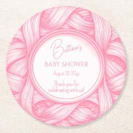 Posavasos Redondo De Papel Pink Coquette Bow Ribbon Toile de Jouy Baby Shower