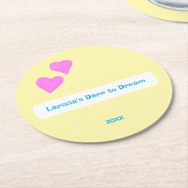 Posavasos Redondo De Papel Pink Hand-drawn Hearts For Dreamers (En perspectiva)