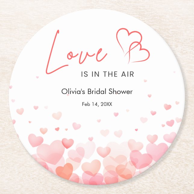 Posavasos Redondo De Papel Pink & Red Love is in the Air Bridal Shower  (Anverso)