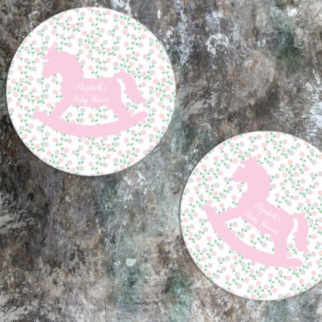 Posavasos Redondo De Papel Pink Rocking Horse Girl Baby Shower (Subido por el creador)
