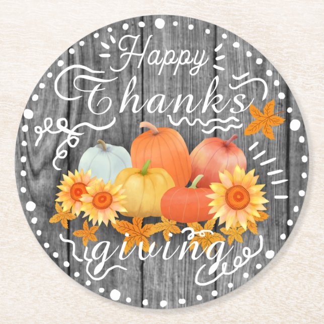 Posavasos Redondo De Papel Pino gris de calabaza otoñal (Anverso)