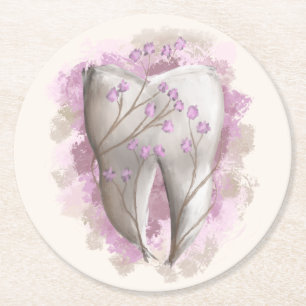 Posavasos Redondo De Papel Pintura dental. Dentista, plantilla de asistente d