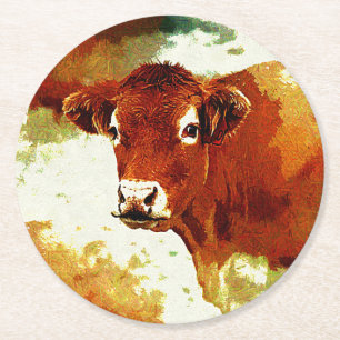 Posavasos Redondo De Papel Pintura roja de la vaca