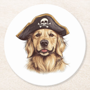 Posavasos Redondo De Papel Pirate Golden Retriever Dog Skull