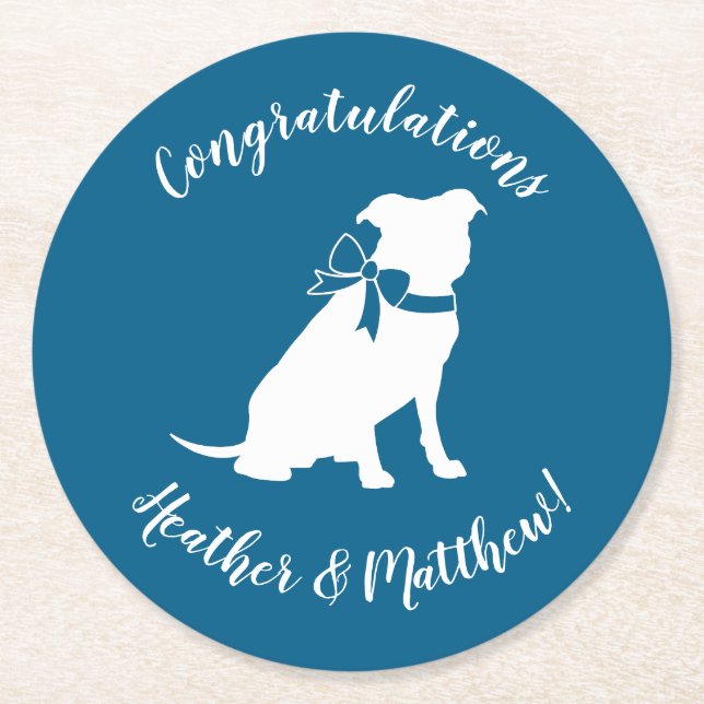 Posavasos Redondo De Papel Pit Bull Baby Shower Pitbull Dog Blue Boy (Anverso)