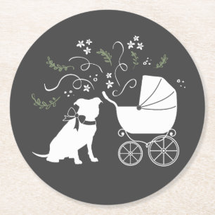 Posavasos Redondo De Papel Pit Bulldog Baby Shower Género Neutral Pitbull