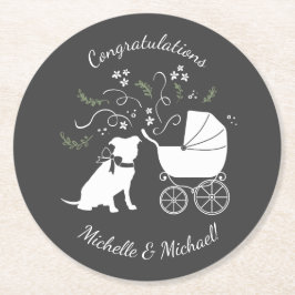 Posavasos Redondo De Papel Pit Bulldog Baby Shower Género Neutral Pitbull