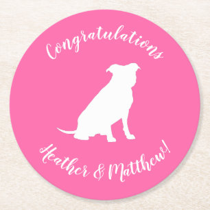 Posavasos Redondo De Papel Pitbull, Chica rosado de Baby Shower Bulldog Pit