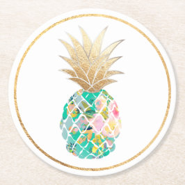 Posavasos Redondo De Papel PixDezines Aloha Piñas/fondo de bricolaje