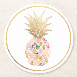 Posavasos Redondo De Papel PixDezines Aloha Piñas/ Fondo de bricolaje