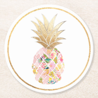 Posavasos Redondo De Papel PixDezines Aloha Piñas/ Fondo de bricolaje