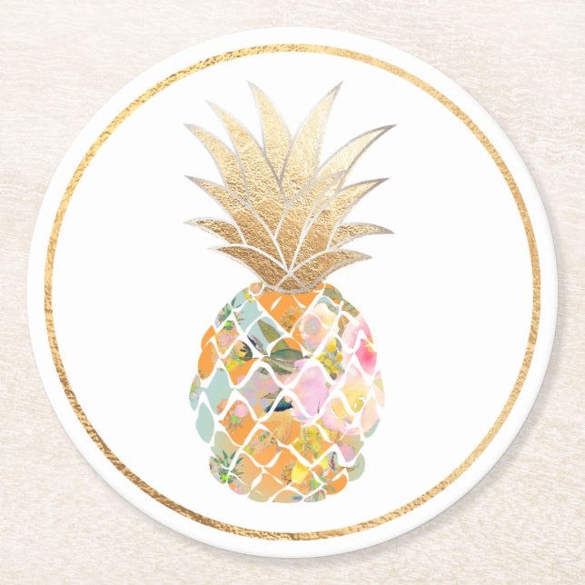 Posavasos Redondo De Papel PixDezines Aloha Pineapples/fondo DIY (Anverso)