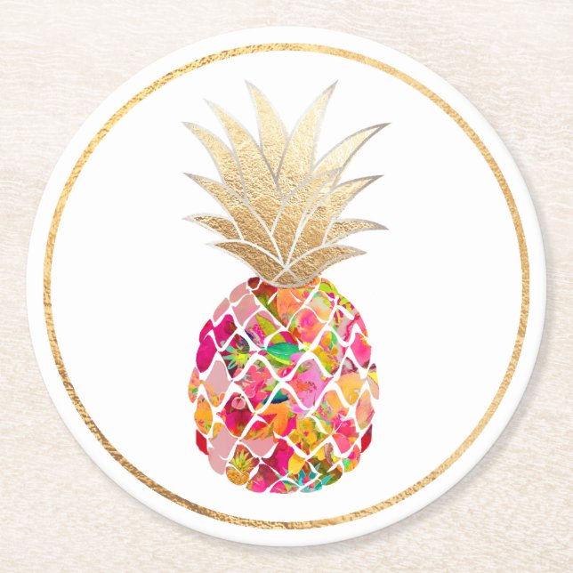 Posavasos Redondo De Papel PixDezines Aloha Pineapples/fondo DIY (Anverso)