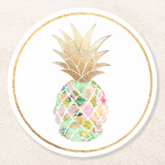 Posavasos Redondo De Papel PixDezines Aloha Pineapples/fondo DIY