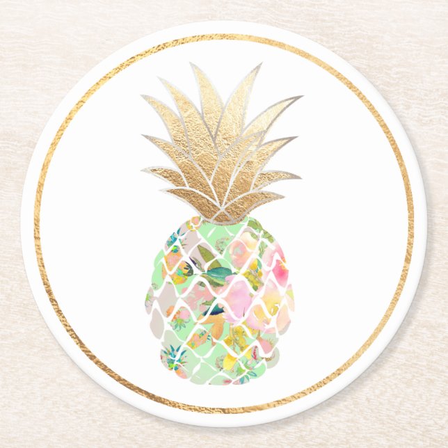 Posavasos Redondo De Papel PixDezines Aloha Pineapples/fondo DIY (Anverso)
