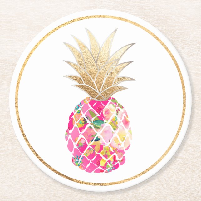 Posavasos Redondo De Papel PixDezines Aloha Pineapples/fondo DIY (Anverso)