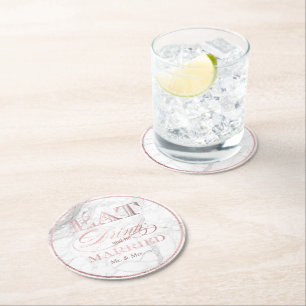 Posavasos Redondo De Papel PixDezines Falso Oro Rosa/Comer/Beber/y Casarse