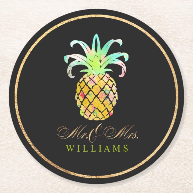 Posavasos Redondo De Papel PixDezines Faux Gold/Piñas (Anverso)