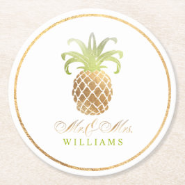 Posavasos Redondo De Papel PixDezines Faux Gold/Pineapples