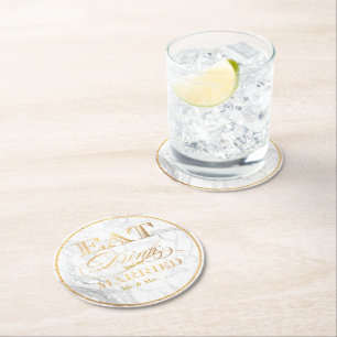 Posavasos Redondo De Papel PixDezines Mármol Falso Oro/Comer/Beber/Casarse