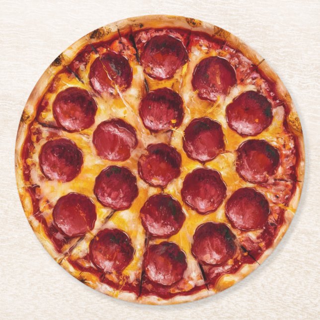 Posavasos Redondo De Papel Pizza de Pepperoni (Anverso)