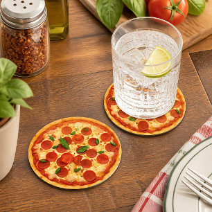 Posavasos Redondo De Papel Pizza de pepperoni realista