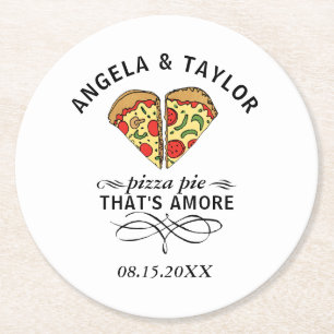 Posavasos Redondo De Papel Pizza Love Trendy Boda Monograma Fecha