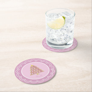 Posavasos Redondo De Papel Placa de papel rosa Joyoux Noel