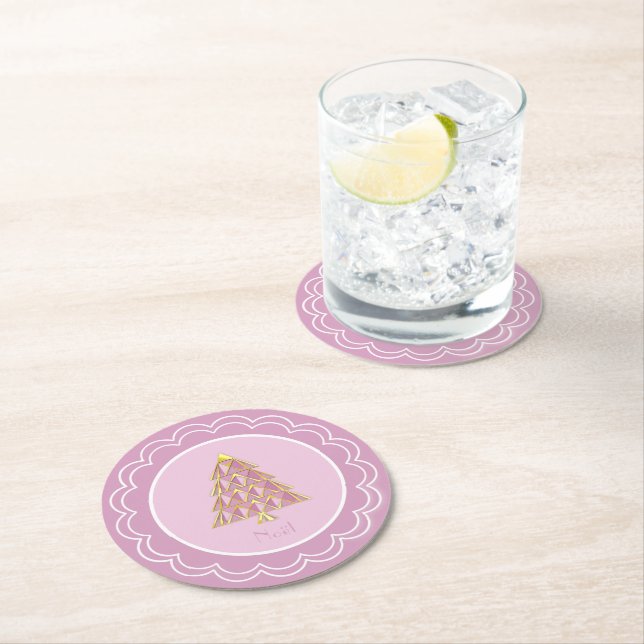 Posavasos Redondo De Papel Placa de papel rosa Joyoux Noel (In situ)