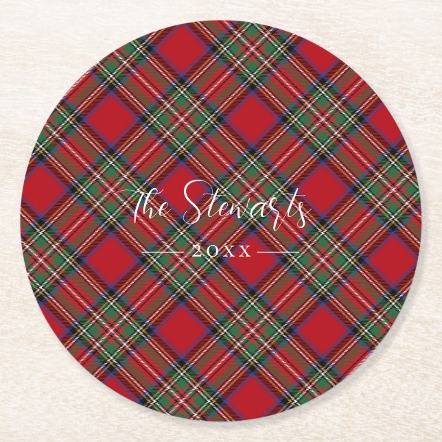 Posavasos Redondo De Papel Plaid Rustic Red Green Farmhouse Tartan (Anverso)