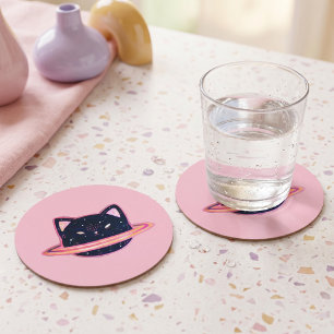 Posavasos Redondo De Papel Planeta Gato