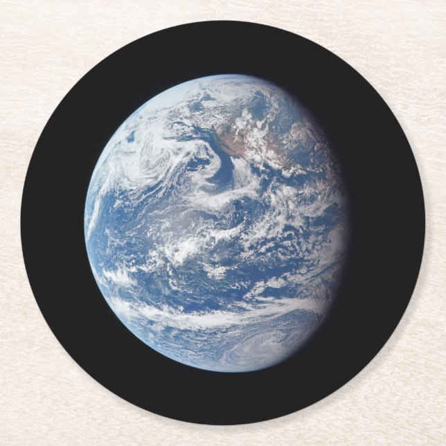 Posavasos Redondo De Papel Planeta Tierra Tomada Por La Tripulación Apolo 11. (Anverso)