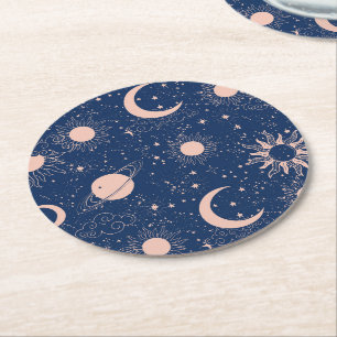 Posavasos Redondo De Papel Planetas y patrones de estrellas