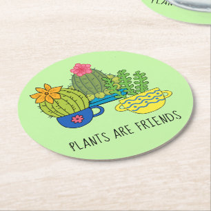 Posavasos Redondo De Papel Plantas Amigables Soporte de Suculentas