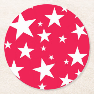 Posavasos Redondo De Papel Plantilla de Navidades elegantes de Estrellas Blan
