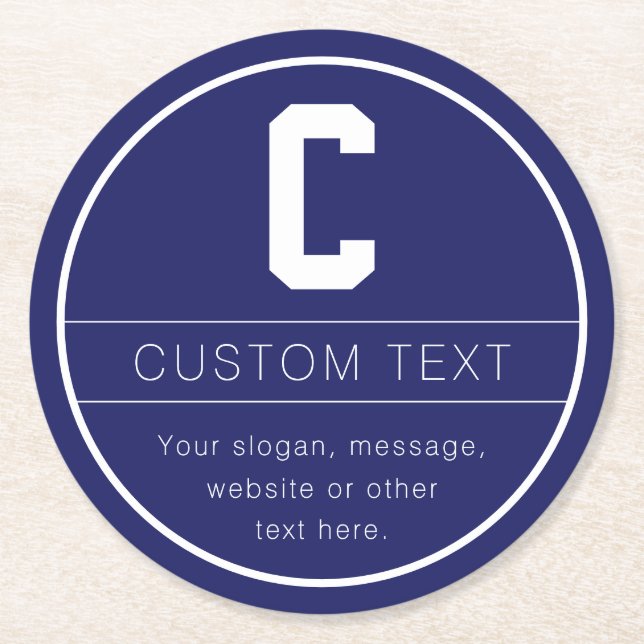 Posavasos Redondo De Papel Plantilla de nombre y monograma únicos | Azul mari (Anverso)