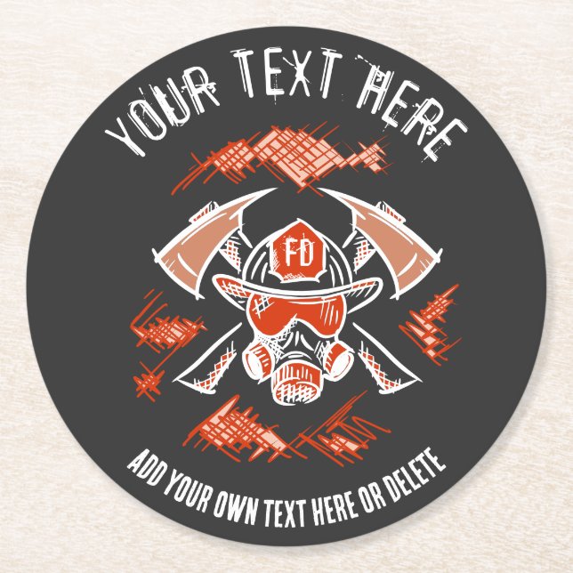 Posavasos Redondo De Papel Plantilla de regalo de bomberos/bomberos. (Anverso)