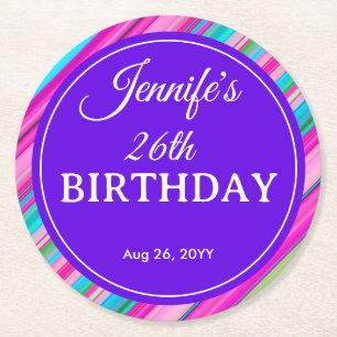 Posavasos Redondo De Papel Plantilla personalizada de cumpleaños con patrón d