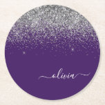 Posavasos Redondo De Papel Plata Purpurina Púrpura Girly Monograma Nombre<br><div class="desc">Láminas de papel de Monograma con Purpurina de guijarros morado y plateado. Esto hace que la graduación perfecta, el cumpleaños, el boda, la ducha de novia, el aniversario, la ducha de bebé o la fiesta de soltera sea un regalo para alguien que ama el lujo glam y los estilos de...</div>