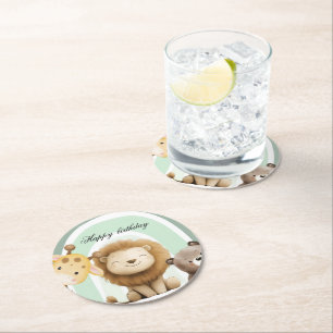 Posavasos Redondo De Papel Plato de papel de cumpleaños con animales y arcoír