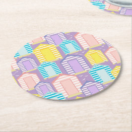 Posavasos Redondo De Papel Playa Pastel Striped Beach Hut Patterned