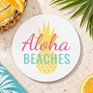 Posavasos Redondo De Papel Playas Aloha Piña Tropical Amarilla