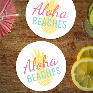 Posavasos Redondo De Papel Playas Aloha Piña Tropical Amarilla