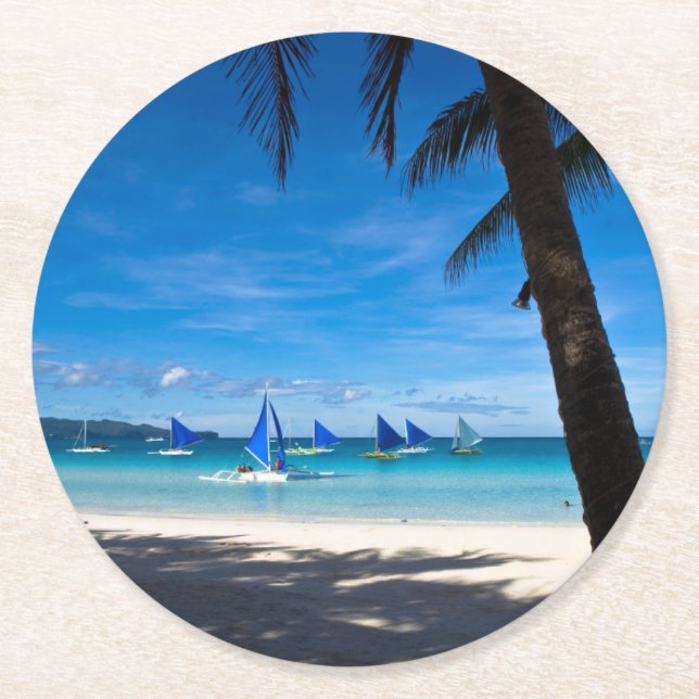 Posavasos Redondo De Papel Playas tropicales | White Beach Boracay Philippine (Anverso)