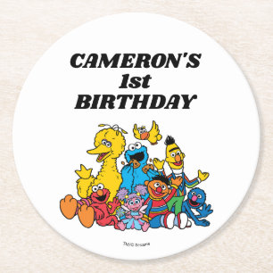 Posavasos Redondo De Papel Plaza Sésamo Pals Primer Cumpleaños