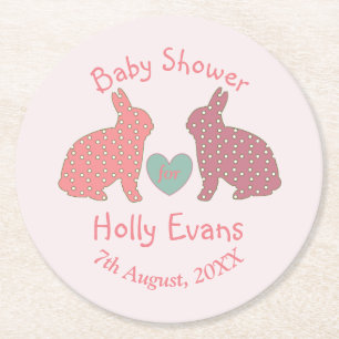 Posavasos Redondo De Papel Polka Dot Bunnies Personalizado Baby Shower