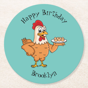 Posavasos Redondo De Papel Pollo con huevos en el personalizado de placa