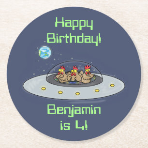 Posavasos Redondo De Papel Pollos divertidos en el personalizado de la nave e