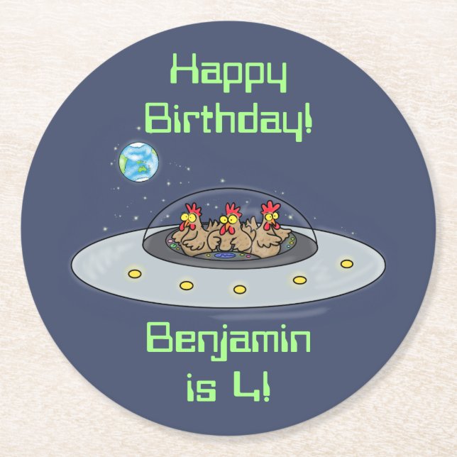 Posavasos Redondo De Papel Pollos divertidos en el personalizado de la nave e (Anverso)