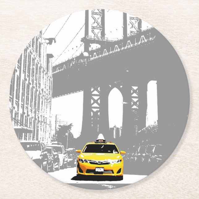 Posavasos Redondo De Papel Pop Art Ny Nyc New York City Brooklyn Bridge (Anverso)